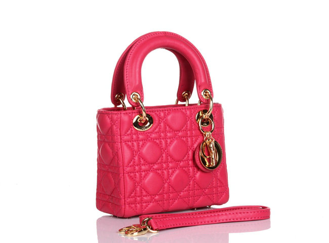 mini lady dior lambskin leather bag 6321 rosered with gold hardware